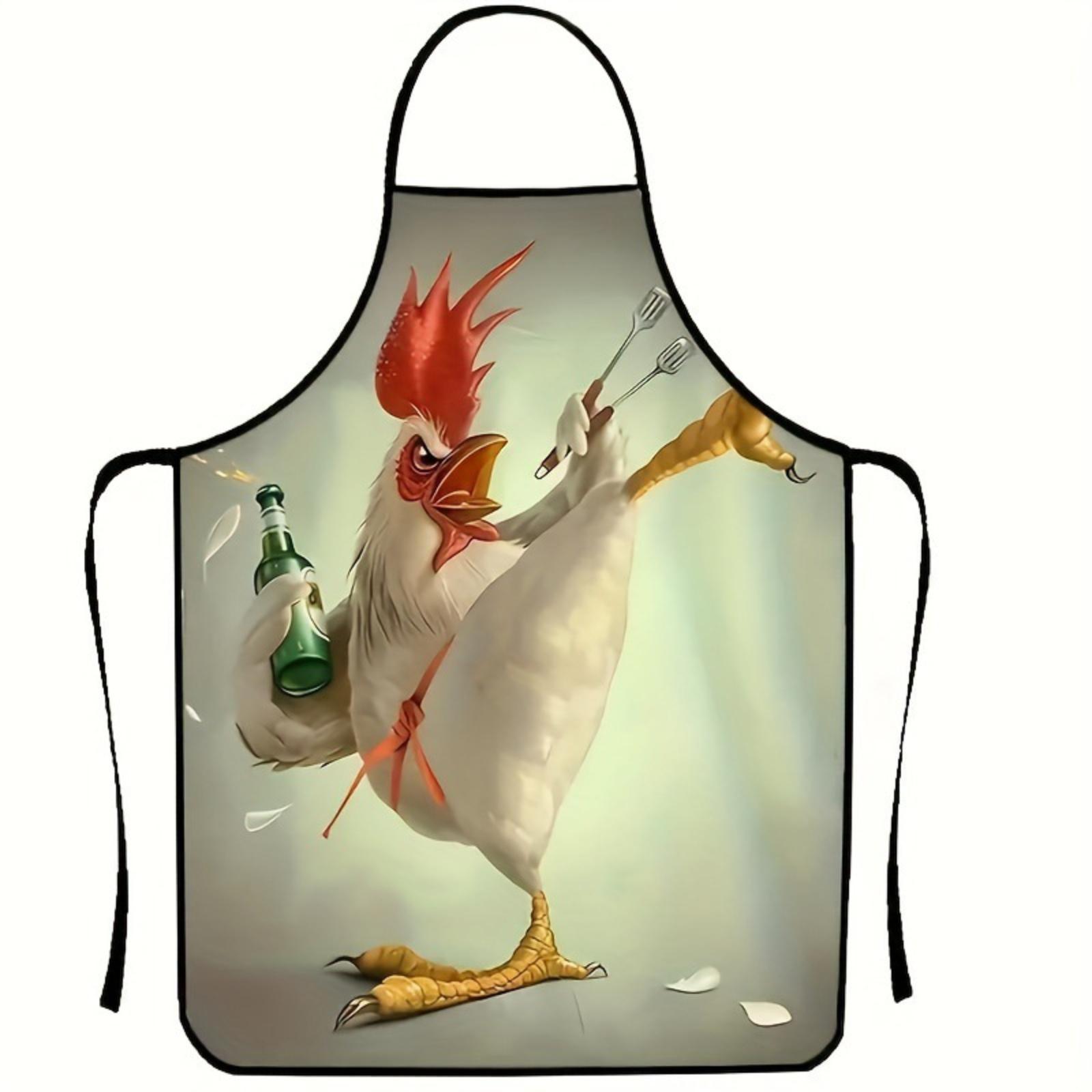 

Waterproof Breathable Kitchen Apron with Cartoon Rooster Design Adjustable Neck Strap and Waist Ties Durable Material for Cooking and Baking One Size
