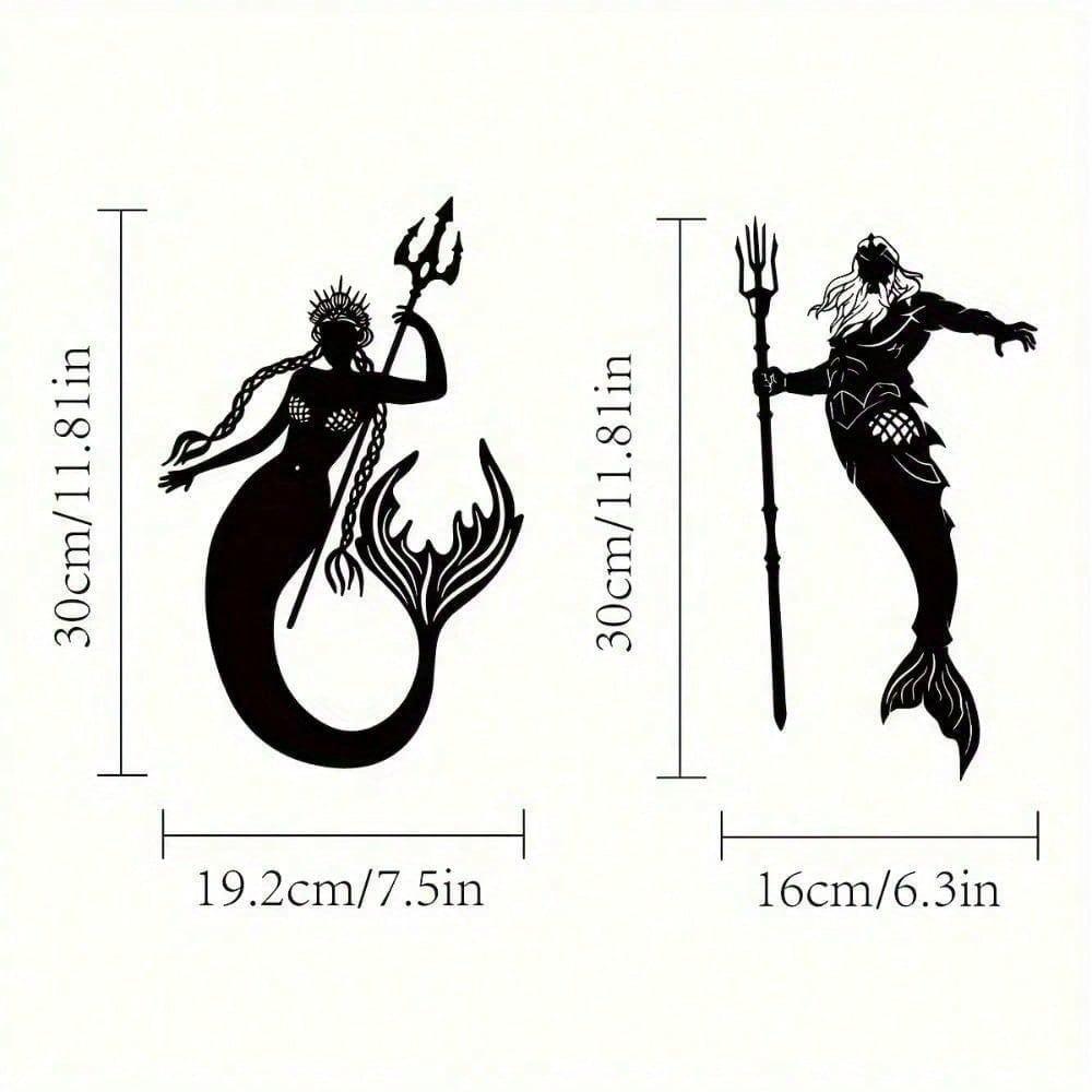 Artisanal Metal Mermaid & Merman Wall Art, Handmade Fantasy Home Decor, Modern Gothic Mythological Sculpture Atlantis