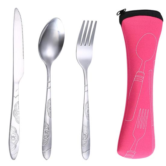 Reusable Travel Cutlery Set with Bag Portable Tableware Kit for Camping Picnics Office Lightweight Spoon Fork Cutter Utensils