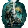 Felpa con cappuccio vintage da uomo stampa 3d lupo top moda animale grafica lupo maniche lunghe felpa con cappuccio top da uomo oversize streetwear magliette