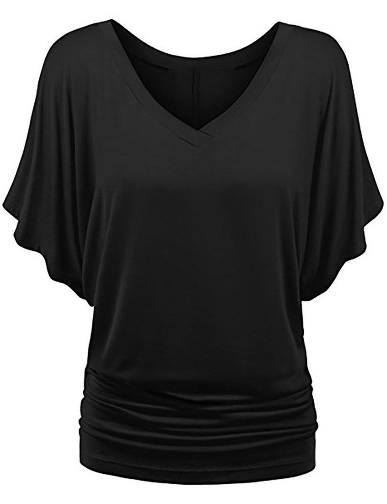 Plus Size Women's V-Neck Batwing Sleeve T-Shirt - A1375