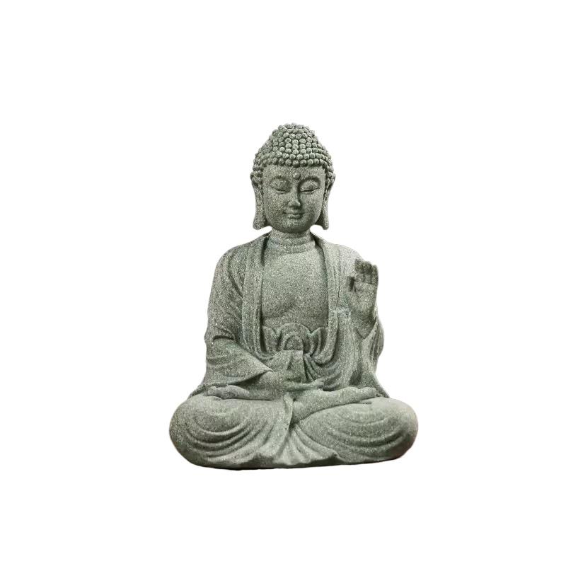 Zen Buddha statue ornaments fish tank rockery bonsai flowing water figure micro landscape decoration Green Sandstone small Craft