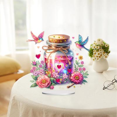 Acrylic Special Shaped Flowers Birds Wishing Bottle Table Top Diamond Painting Ornament Kits Desktop Diamond Art Kits for Adults