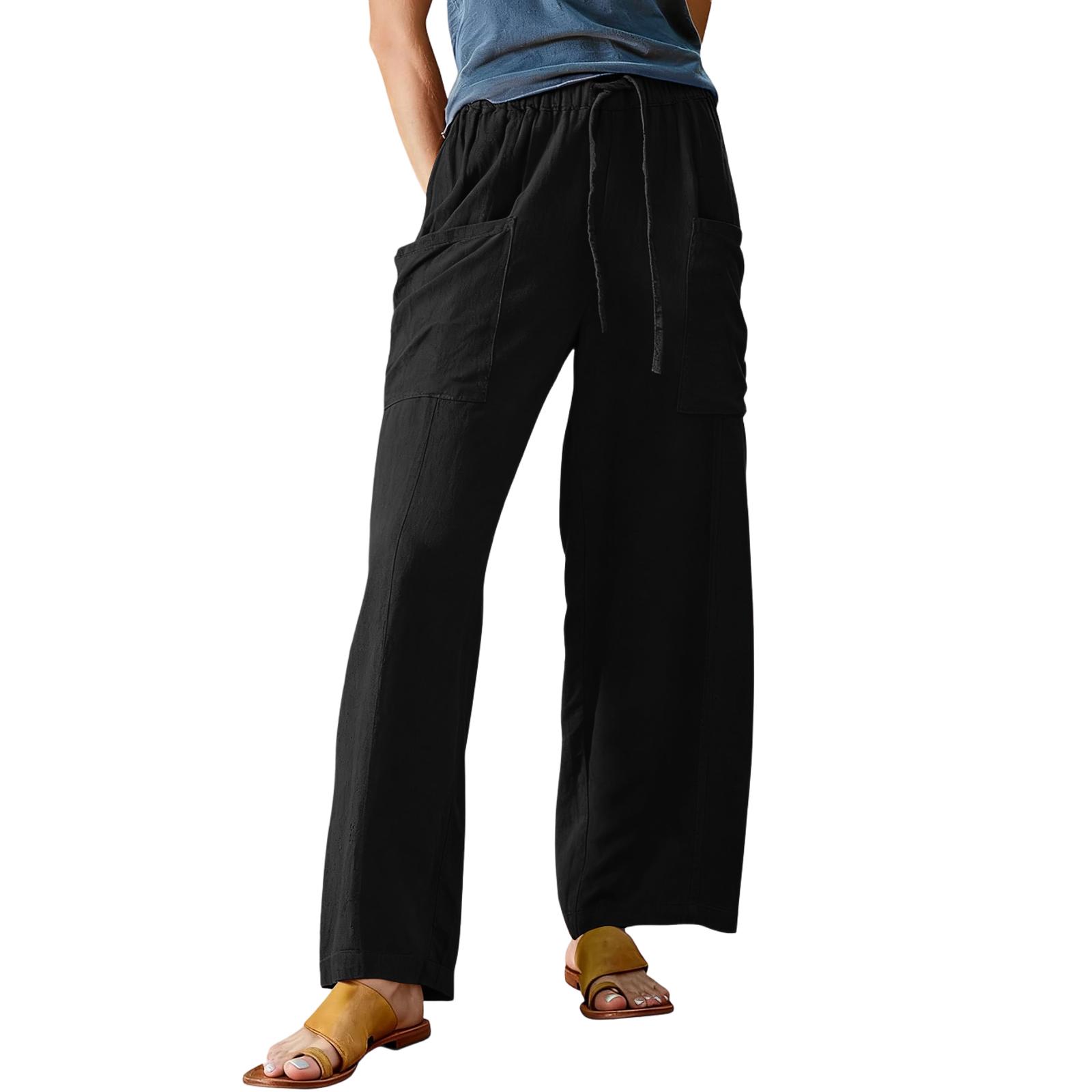 

Женские цветные свободные брюки из хлопка и льна с эластичной талией, дышащие M чёрный