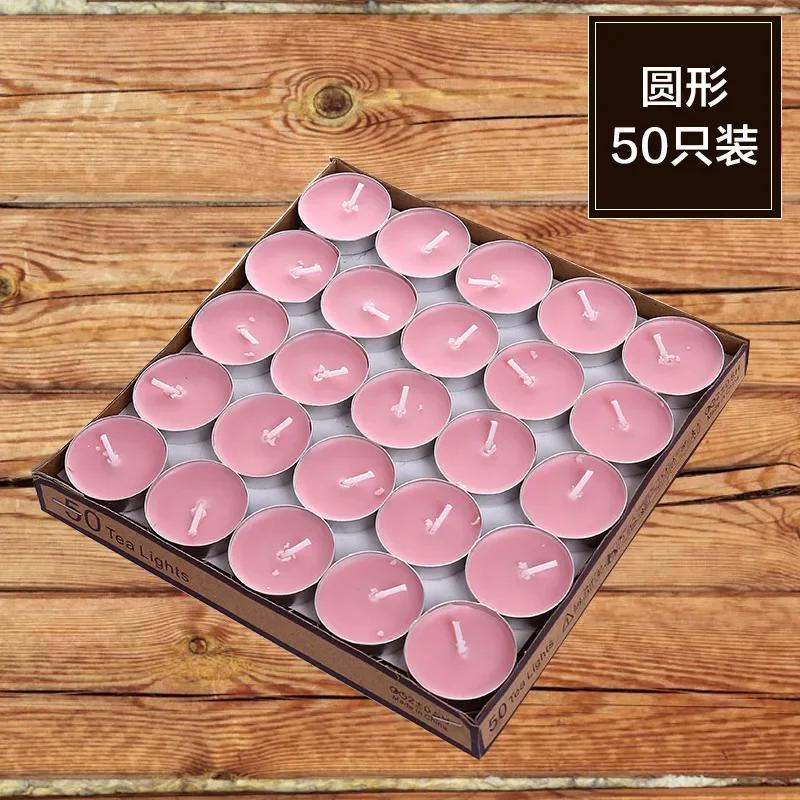 50 Pieces of Round Paraffin Wax Candle Romantic Layout Smokeless Wedding Lover Proposal Confession Smokeless Tea Wax Candle Jars