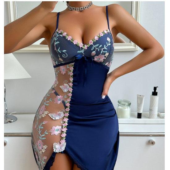 Spring Fashion Sexy Women's Nightgowns Dress Floral Butterfly Embroidery Contrast Lace Babydoll Y2K Sleepshirts Clothing