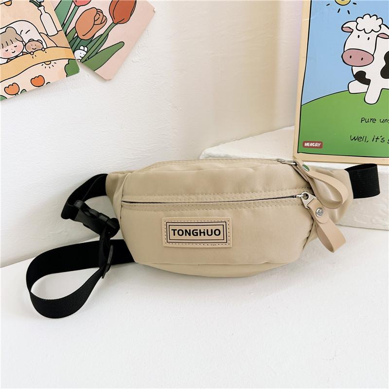Stylish Children's Waist Bag Durable Oxford Fabric For School And Travel In Black White Brown And Khaki