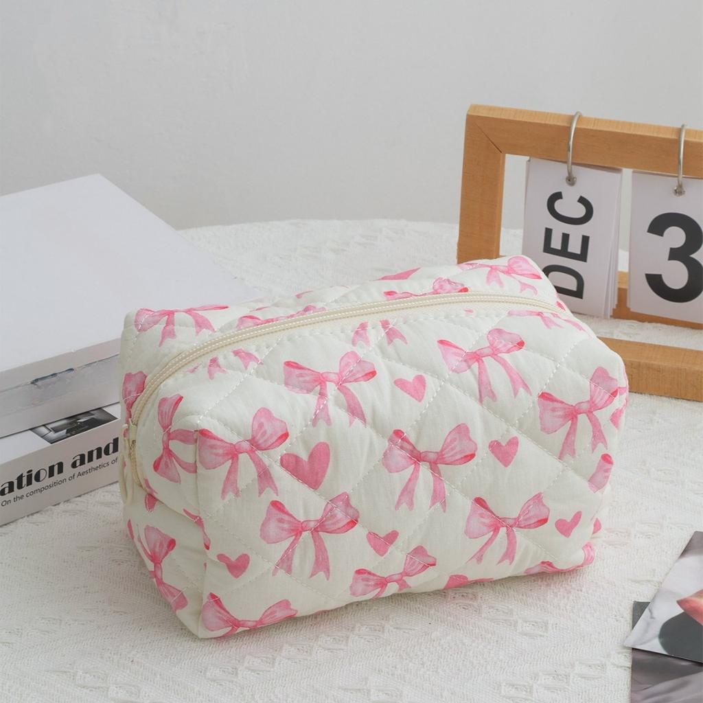 Storage Organizer Floral Bow Cotton Makeup Bag Flower Printed Cosmetic Pouch Large Travel Cosmetic Bag Make Up Bag