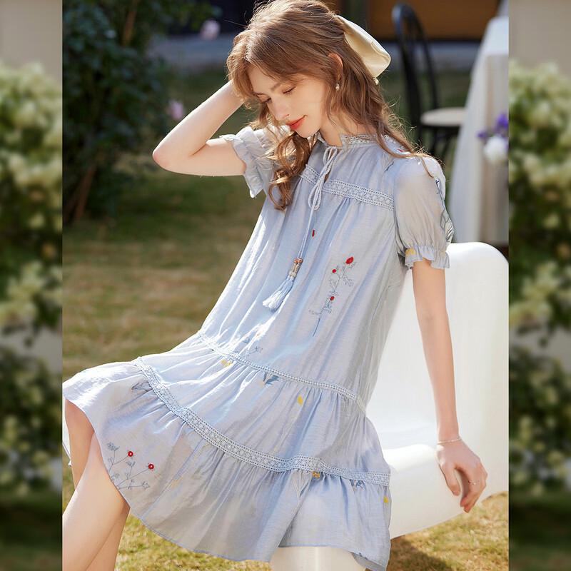 Bailuyu Embroidered Puff Sleeve A-Line Mini Dress