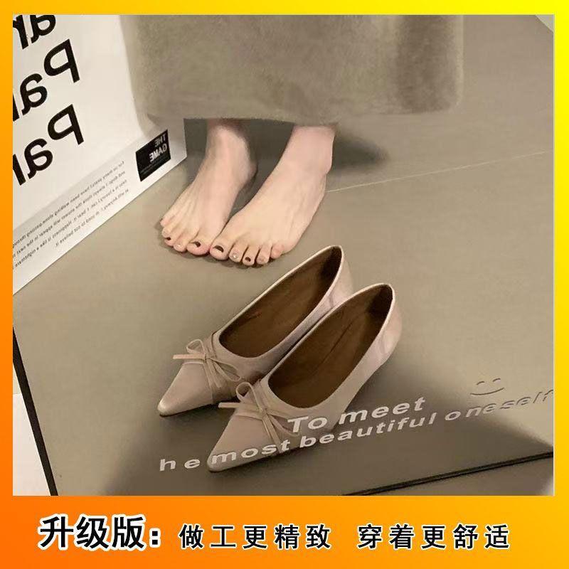 

Супермягкие туфли Doudou 2025 зима новые женские туфли балетки банты удобные остроносые мягкая подошва темпераментные одинарные туфли женщины 40