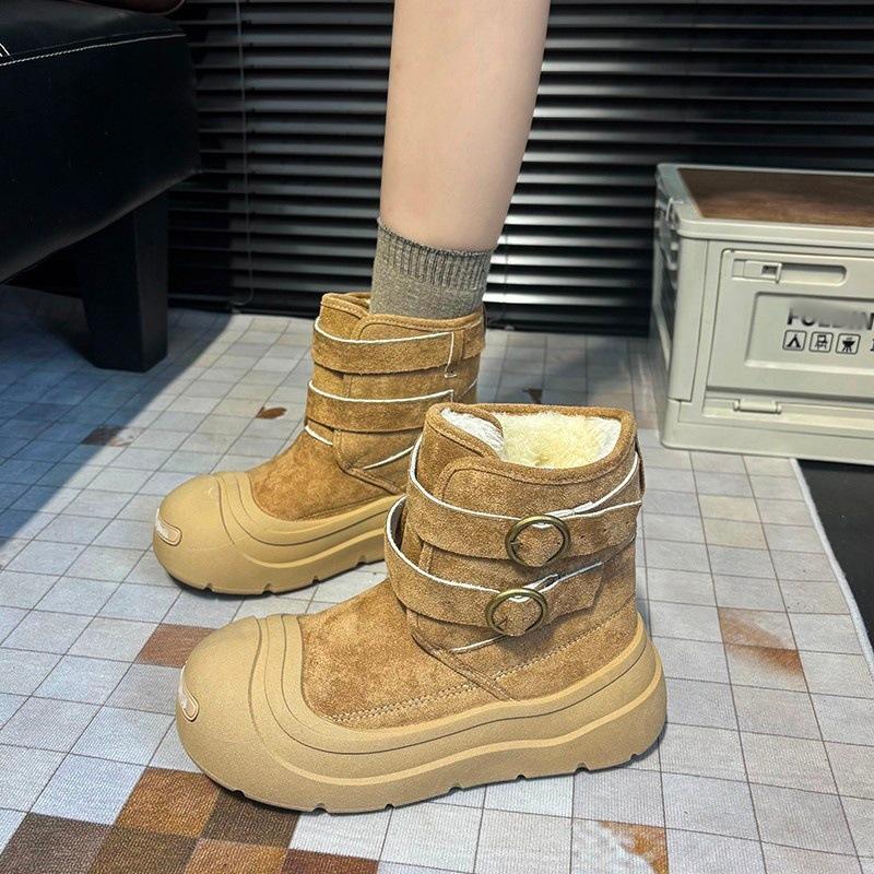 Thick-soled snow boots, new winter velvet thickened warm retro buckle with big head cotton boots