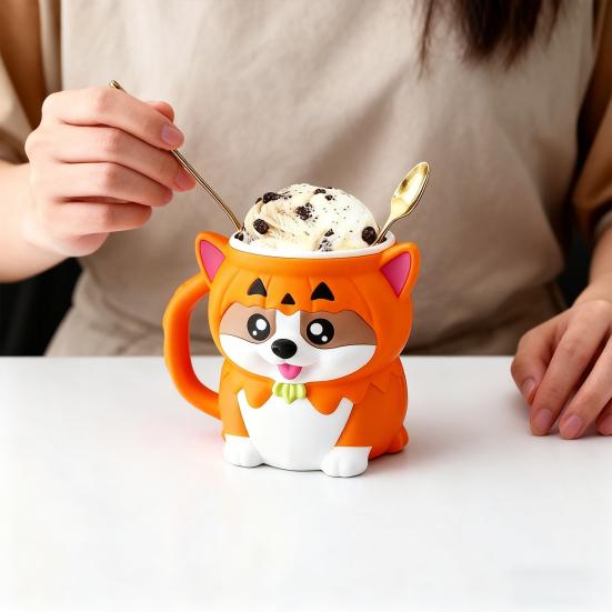 Corgi Ice Cream Pint Holder with Pumpkin Hoodie Insulated Sleeves Cover Cooler Adorable Dog-Themed Ice Cream Pint Containers for Beer Soda Dessert