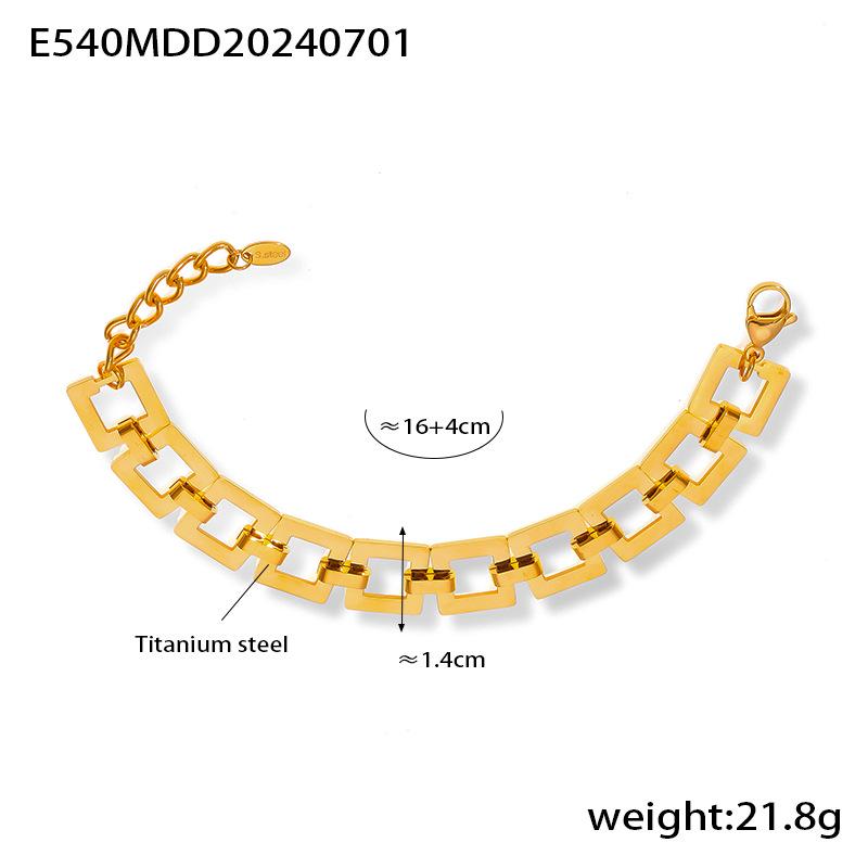 European  American Niche Hip Hop Square Design Bracelet - Gold Plated Titanium Steel