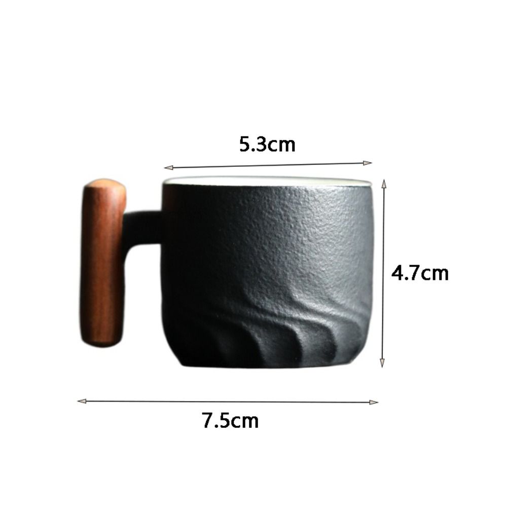 60ml Retro Ceramics Coffee Mug Wood Handle Water Cup Drinkware Tea Cup  Office