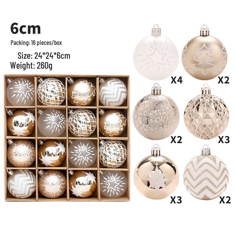 16-Piece Champagne Gold & White Christmas Tree Hanging Ornaments Set