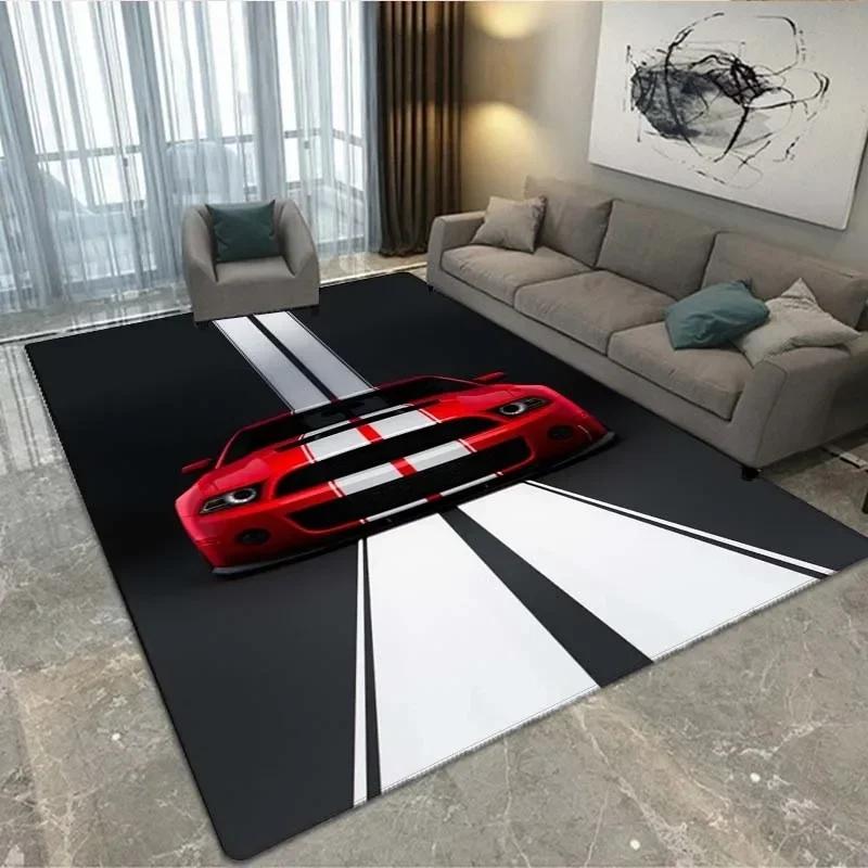 3D Printing Retro Racing Pattern Art Carpet Bedroom Living Room Cool Old Car Floor Mat Home Decoration Non-slip Floor Mat Carpet