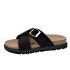 Women's Fashion Flat Slippers Summer New Round Head Open Toe Suede Metal Buckle Anti-slip Wear-resistant Sandals