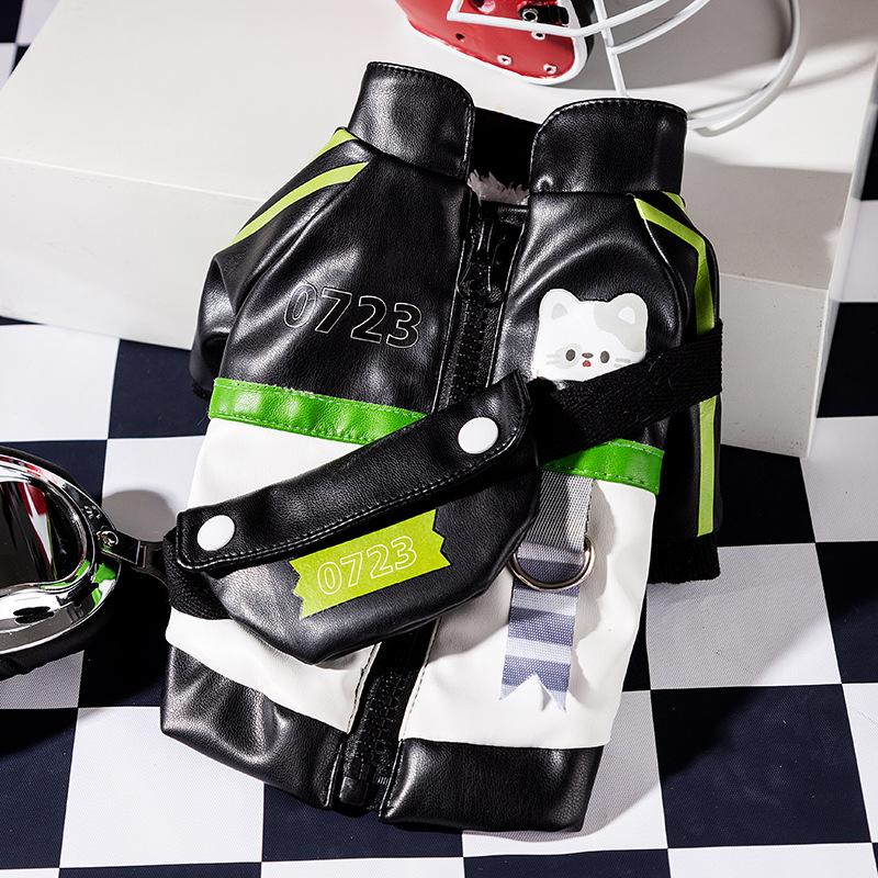 Autumn and Winter Dog Clothes Trendy Cool Locomotive Style Clothes Leather Warm Jacket Leather Jacket Medium and Small Dog Pet Clothes