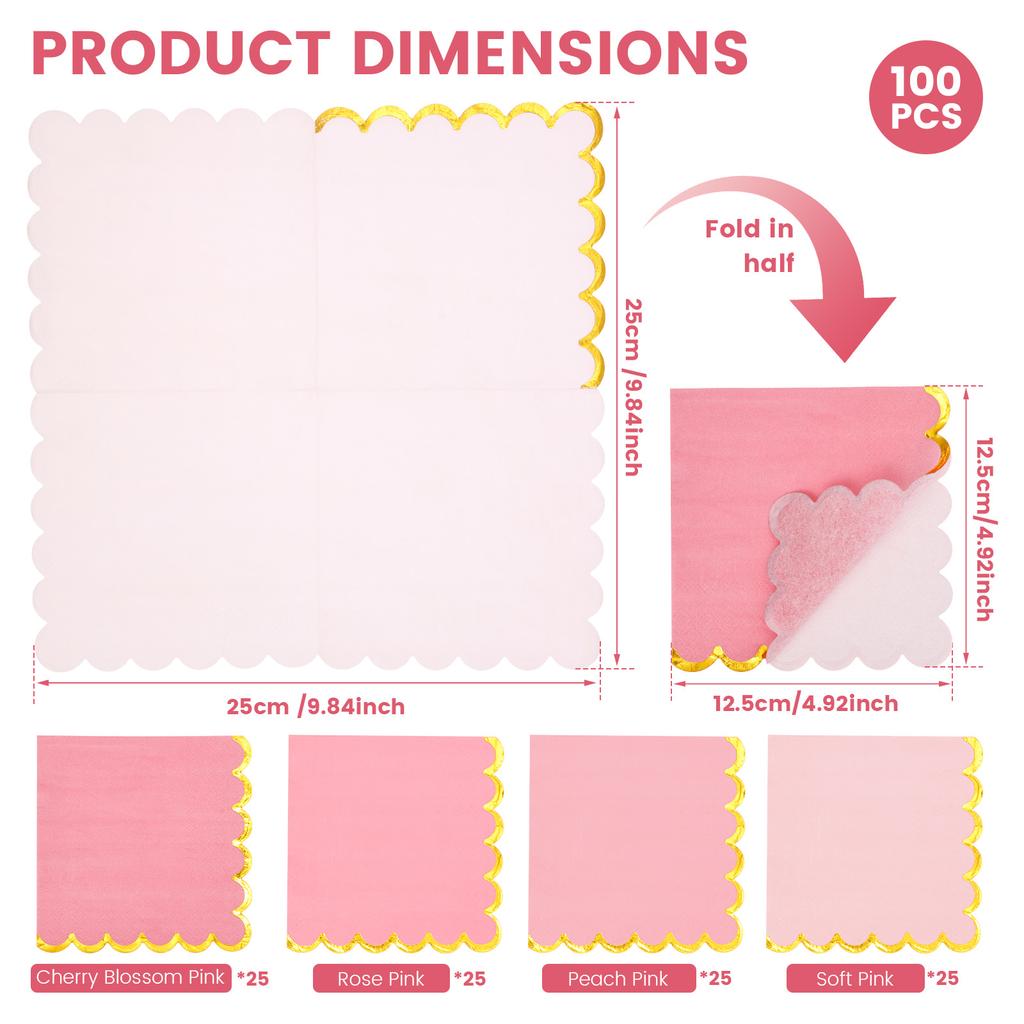 100 Pcs Cocktail Napkin 5 Inch Scalloped Edge Cocktail Napkins Reusable Scalloped Party Paper Napkin for Party Wedding Birthday