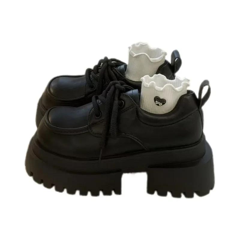 Female Shoes on Sale 2025 New High Quality Platform Heels Lace-up Women's High Heels Fashion Round Toe Classic Women Shoes