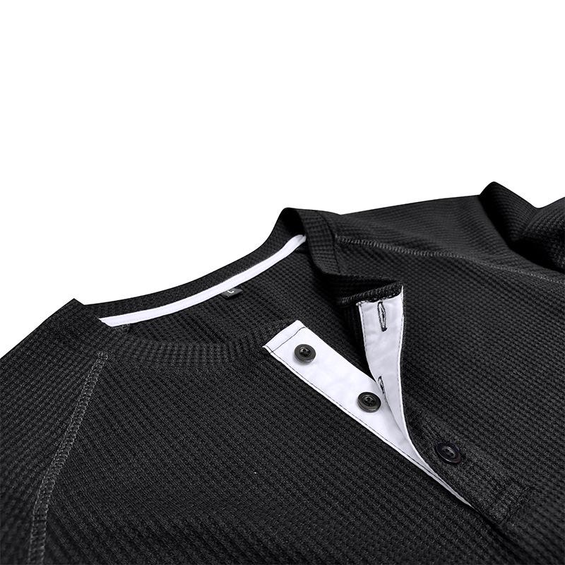 Men's Autumn/Winter Waffle Knit Round Neck Raglan Henley Long Sleeve Base Layer T-shirt