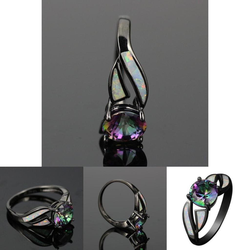 Vintage Geometric Alloy Engagement Ring With Multicolor Water Drip Stones For Gift Giving