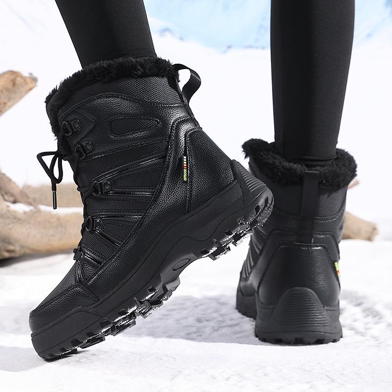 Large Size Winter Snow Boots Plush Warm Cotton Shoes Wear-resistant Windproof Sports Outdoor Short Lace-up Women's Boots
