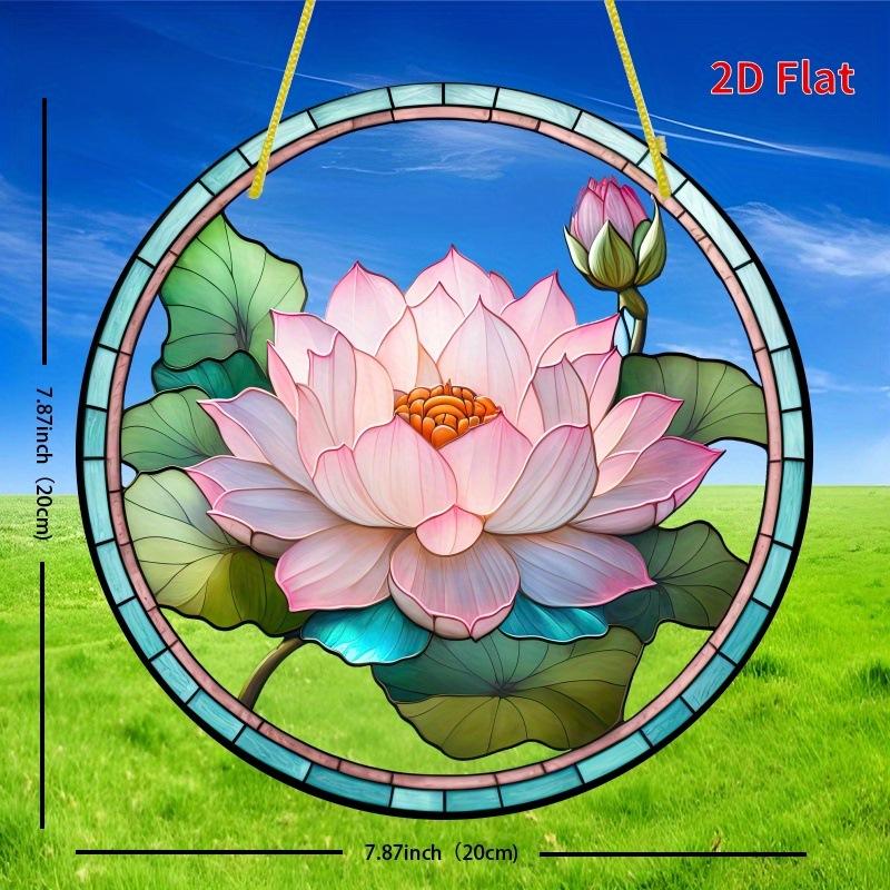Lotus Flower Printed Acrylic Hanging Sign Suncatchers Stained, Four Seasons Decoration, Novelty Home Decor, Perfect Durable for Bedroom, Store, Office