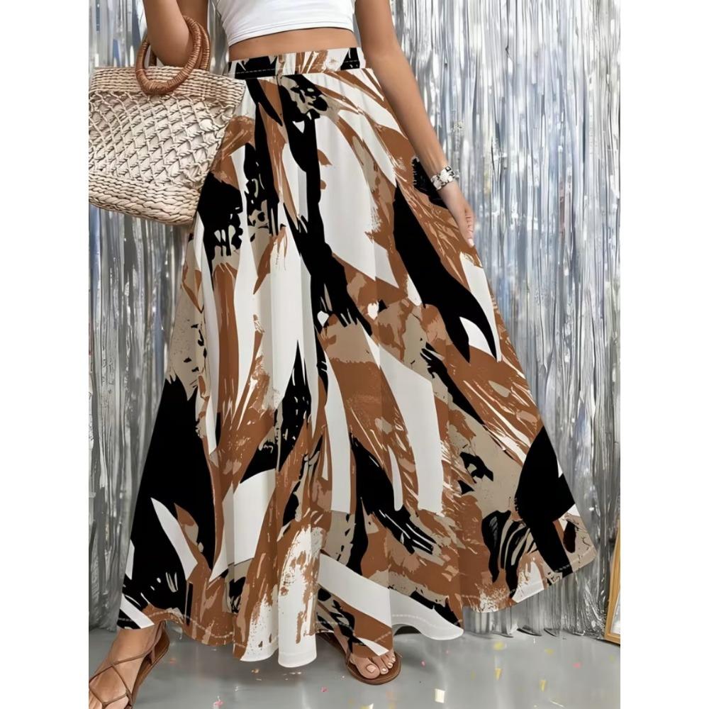 Women's Floral Printed High Waisted Long Skirt, Suitable for Casual Beach Wear on Vacation