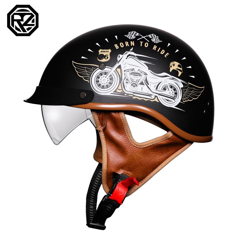 Motorcycle helmet retro German half helmet jet 2/1 helmet with built-in transparent lens DOT approved