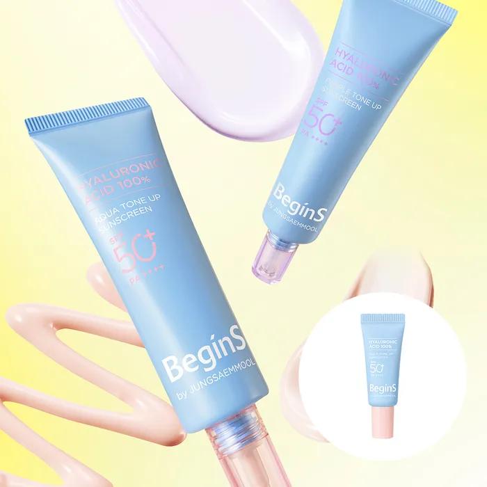 Begins by Jung Saem Mool Blue Chamomile Hyaluronic Acid Moisture/Purple Tone-Up Sun Cream 50ml (Free 5ml Tone-Up Sun Cream) Moisture Tone-Up Sunscreen (Peach)