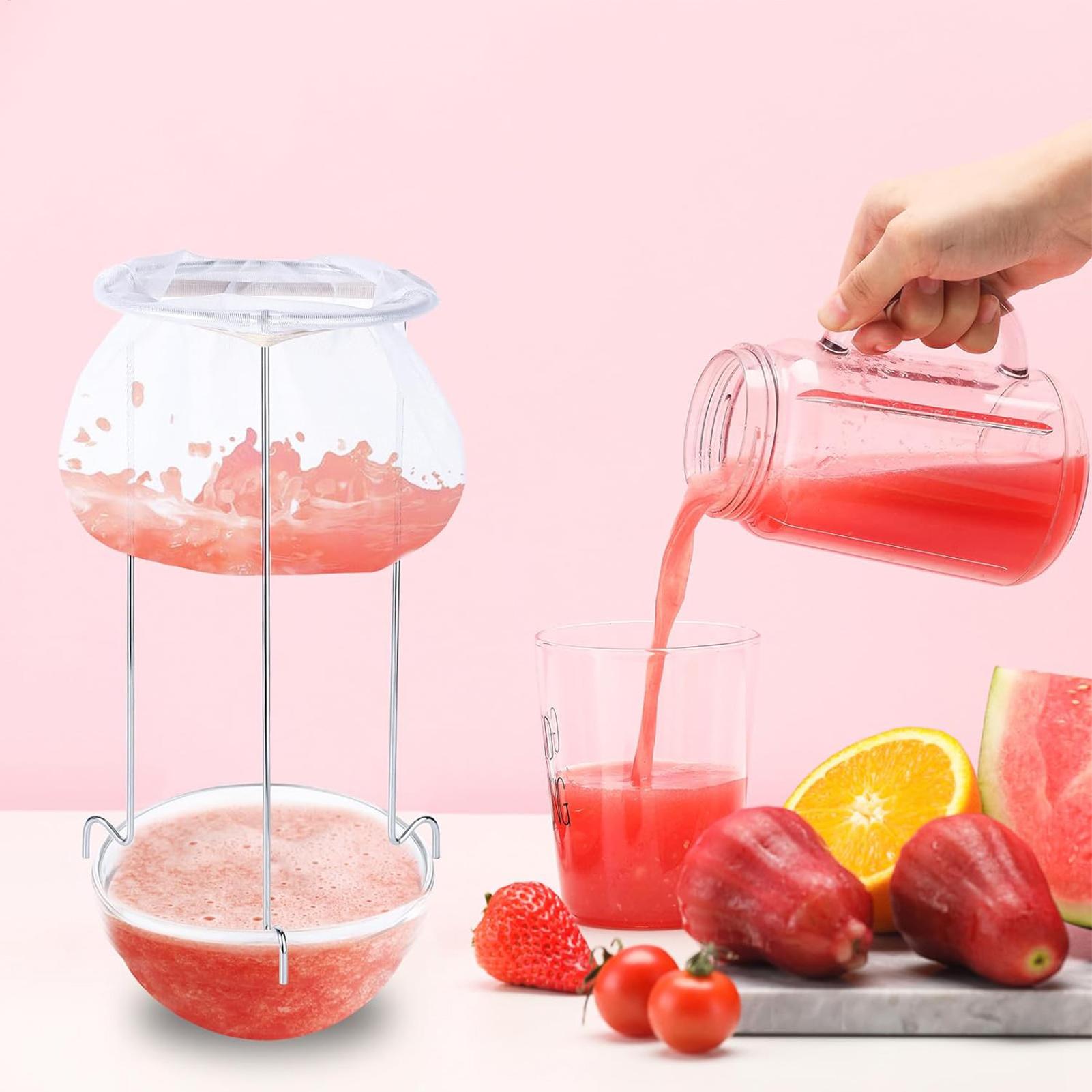 Jelly Strainer Stand with Bag Reusable Jelly Strainer Set Stainless Steel with 3 Hook Legs Nylon Mesh Filter Tool Kit for Home argento
