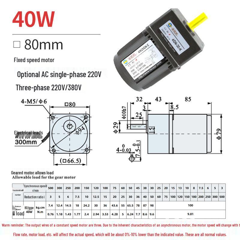 Single/Three-Phase Variable Speed Asynchronous Motor 6W-370W, 220V/380V Micro Gear Reducer