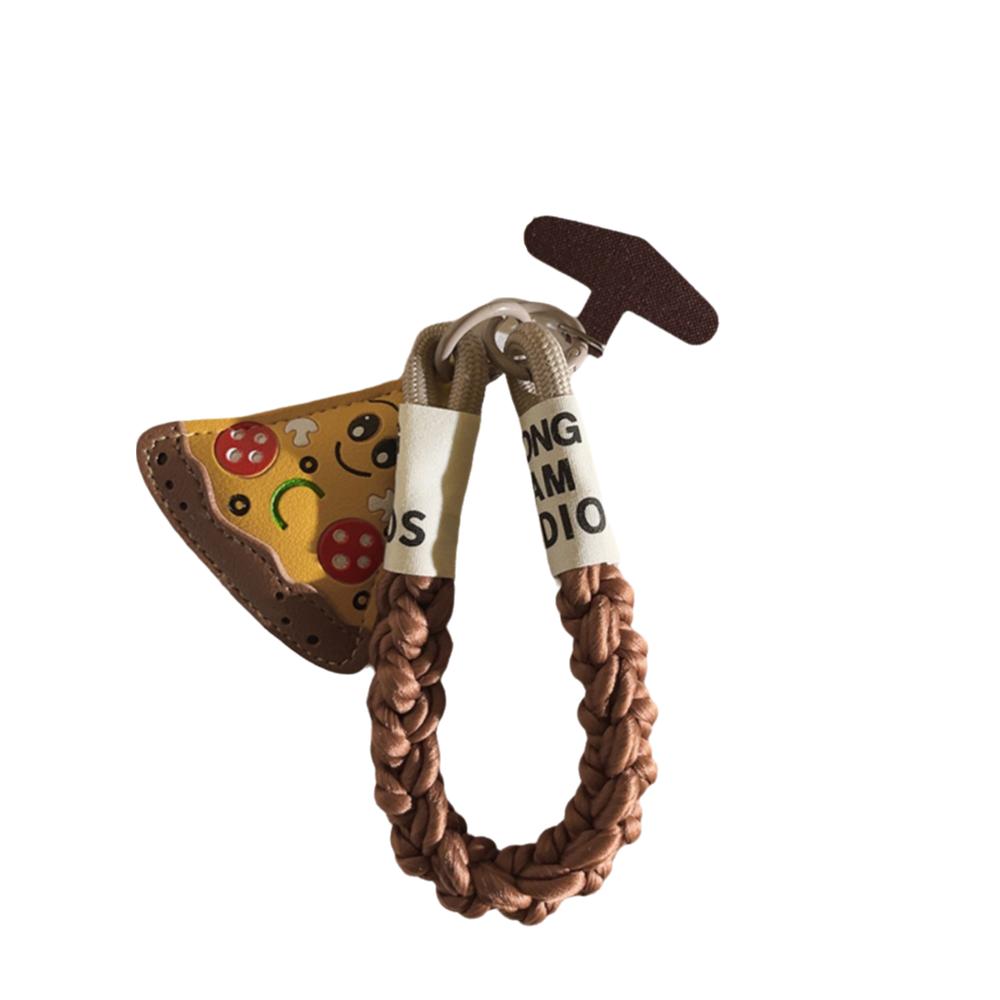 Anti-lost Leather Pizza Pendant Safety Chain Hanging Lanyard Keychain  Gifts