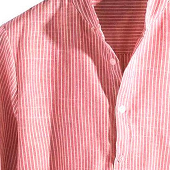 Herrenhemd Gestreift Stehkragen Weich Langarm Knöpfe Bluse für Date