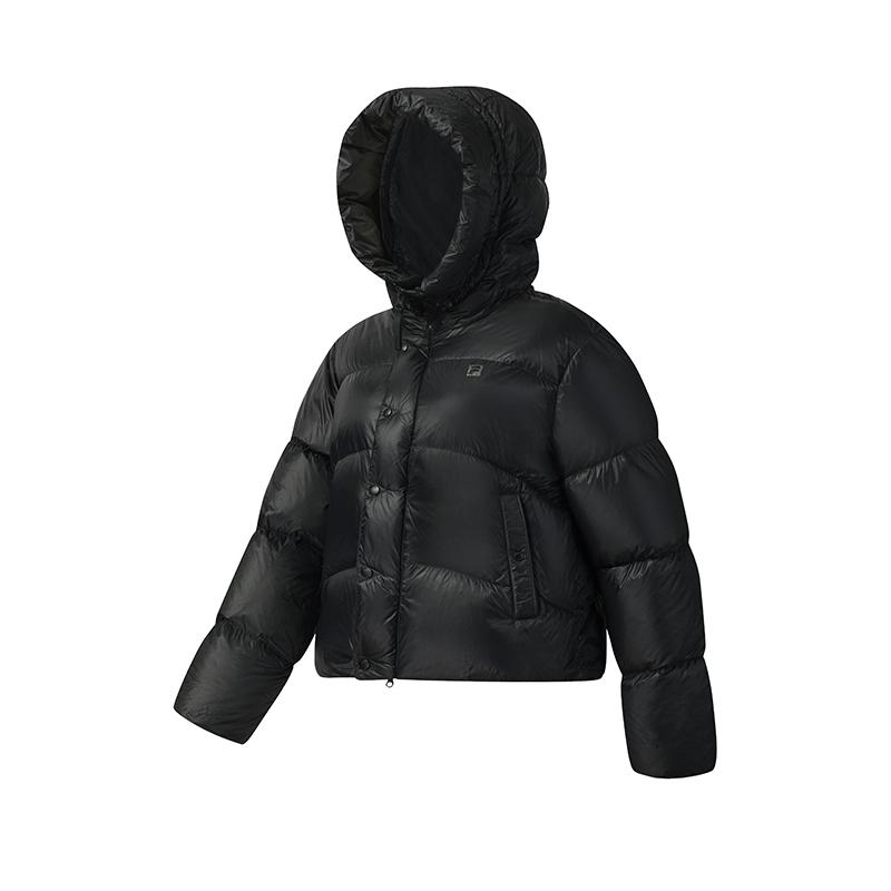 Fila Fitness Simple Solid Color Fashion Retro Classic Versatile Loose Casual Comfortable Warm Hooded Down Jacket Women Outerwear A51W541903FBK