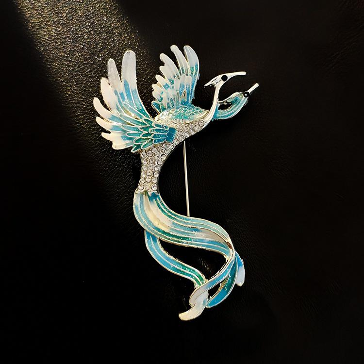 Elegante chinesische Retro-Emaille-Brosche Phönix & Schmetterling für Damen