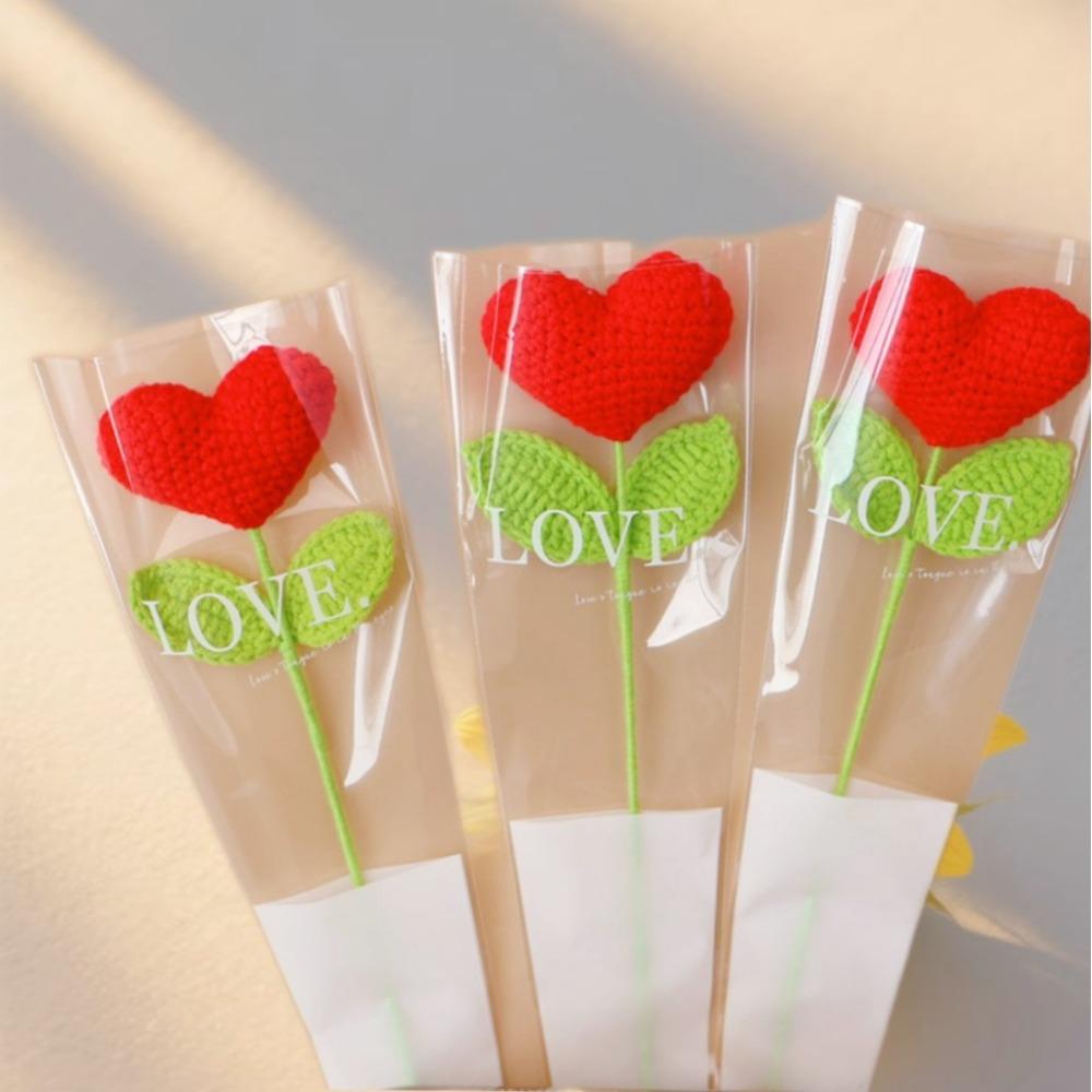 1pcs Red Heart Shaped Knitted Flower Knit Plant Valentine's Day Mothers Day Gift Crochet Flower Bouquet Home Decor Handmade
