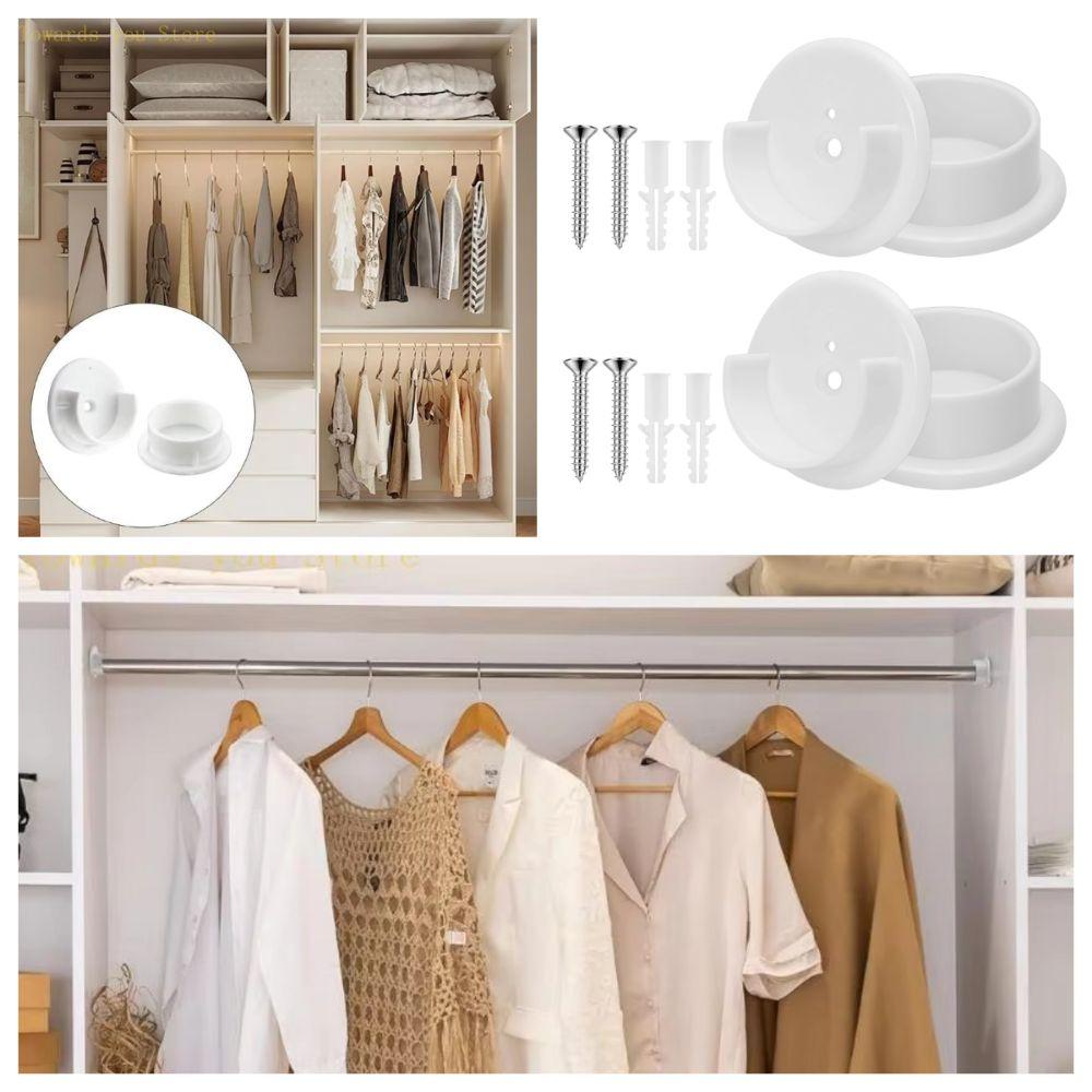 2Pairs With Screws Closet Pole Sockets Heavy Duty Wardrobe Tube Support Clothing Store