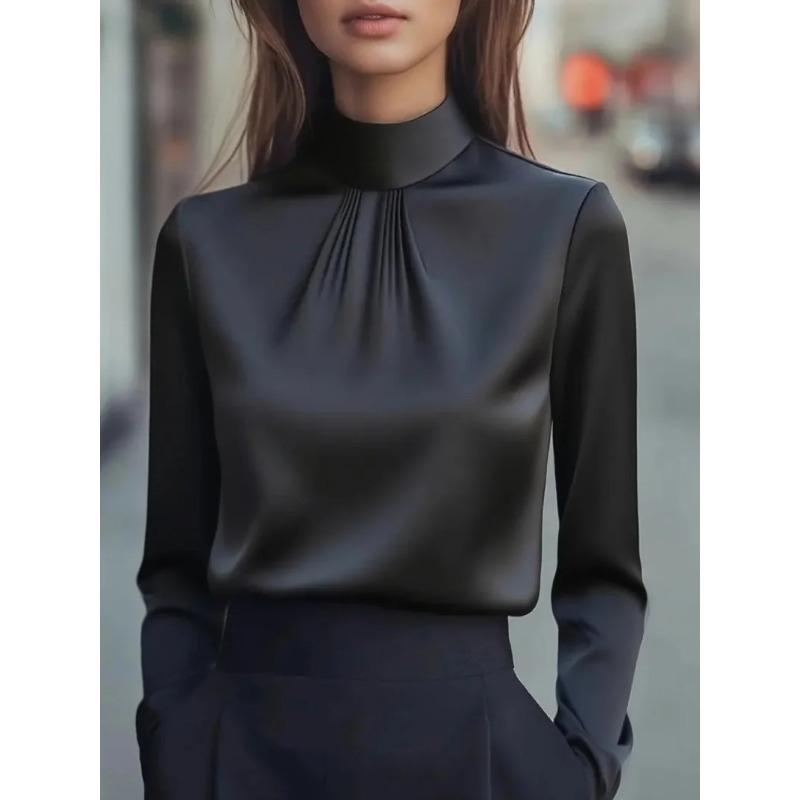 Women's Dressy Blouse Plain Elegant Daily Stylish High Neck Regular Tops
