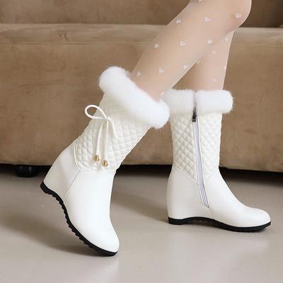Stivali da neve da donna in capelli veri bianchi invernali Stivali da neve caldi in peluche da donna Punta tonda con zip Stivali da neve con tacco in pendenza Taglia 33 -43