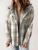 Autumn and winter women's plaid jacket long sleeved hairy hooded jacket with pockets