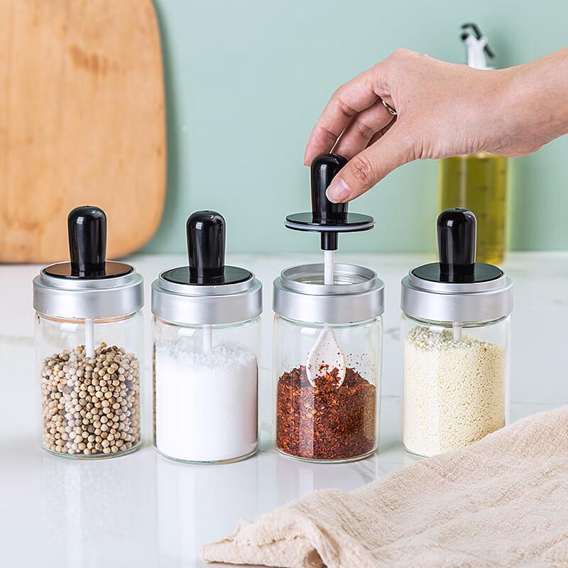 LISM 4-Piece Glass Seasoning Jar and Oil Bottle Set