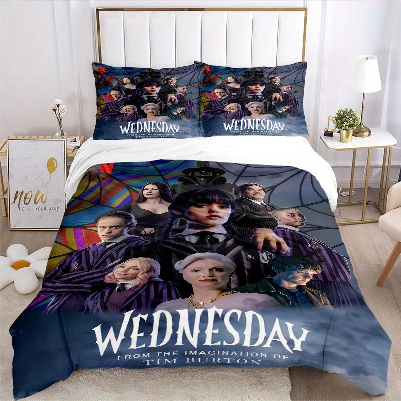 3pcs Wednesday Bedding Set Down Comforter Cover and Pillowcases, Suitable for All Seasons(No Insert)-0729035