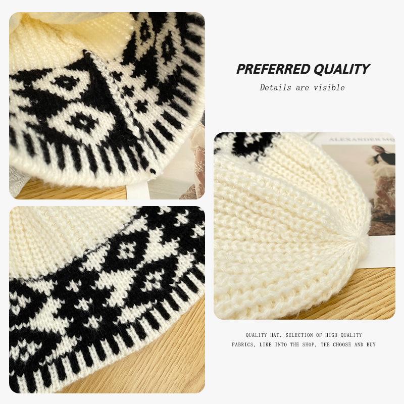 Niche designer retro plaid knitted hat children's autumn and winter new versatile warm ear protector wool hat