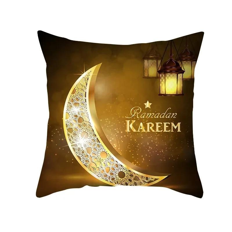 Islamic Eid Mubarak Decorative Pillowcase Home Decor Sofa Cushion Cover Ramadan Cotton Mosque Muslim Pillowcase 45X45CM