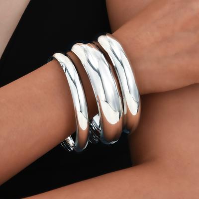 3 Stück/Set Punk Klassisch Dick Breit Armreifen für Damen Übertrieben Metall Silberfarbe Glatte Armbänder Hochzeitsschmuck Zubehör