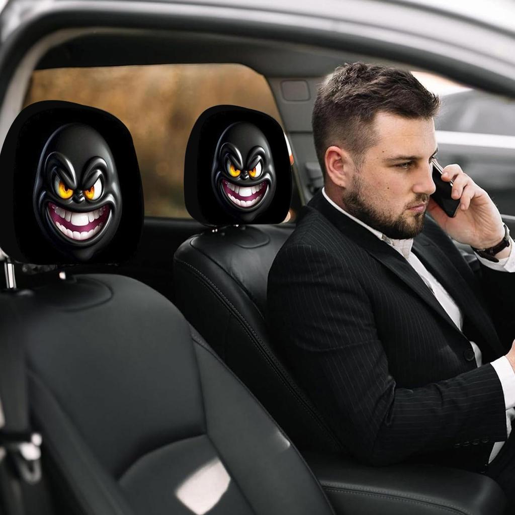 2pcs Funny Cartoon Car Headrest Covers, Front Seat Protector For Men Women, Halloween Christmas Gift For Drivers car accessories