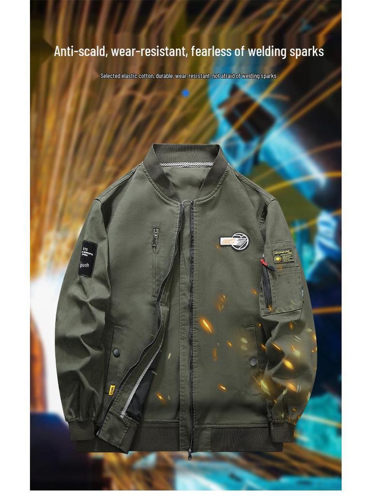 Baumwoll-Camouflage-Arbeitskleidungs-Set: Verschleißfeste Baseballjacke und Stretchhose für Frühling/Herbst zum Arbeitsschutz und Schweißen.