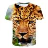 Mens Short Sleeve T-Shirt With 3D Leopard Head Print Loose Fit Cotton Blend Tee Casual Wear